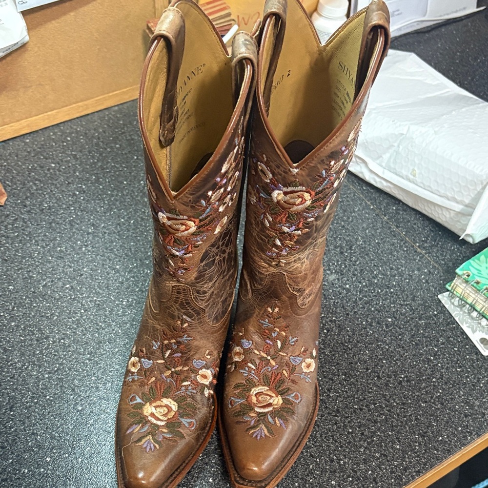 Shyanne Brown Embroidered Heeled Boots